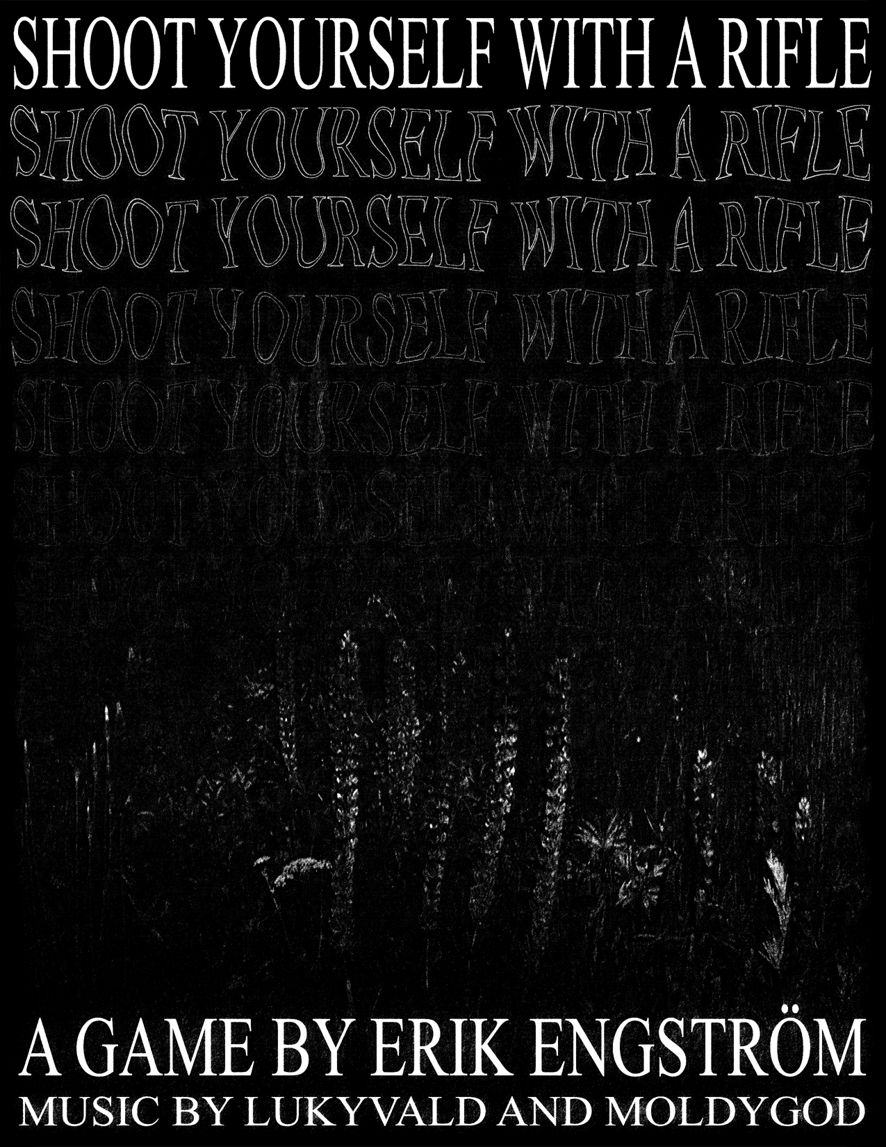 Promotional material for 'Shoot Yourself With a Rifle', depicts flowers in black and white.