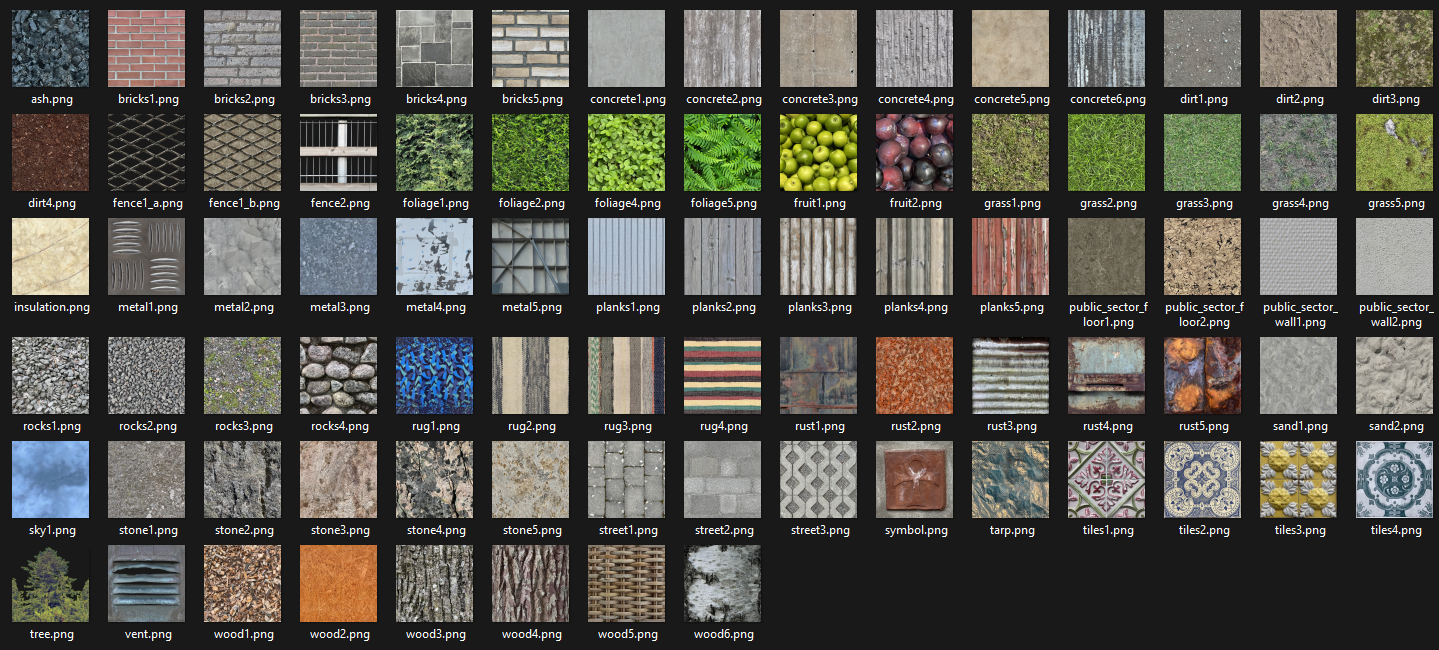 A screenshot showing off all seamless textures from WRAD textures.